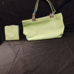Brighton genuine leather in lime green purse with matching wallet